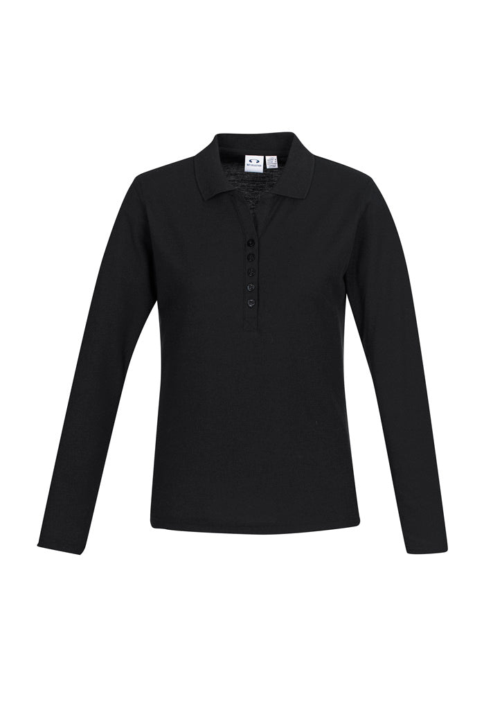 P400LL - Biz Collection - Ladies Long sleeve Crew Polo - 210gsm - Poly/Cotton | Black