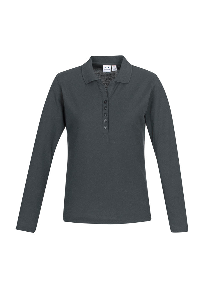 P400LL - Biz Collection - Ladies Long sleeve Crew Polo - 210gsm - Poly/Cotton | Charcoal