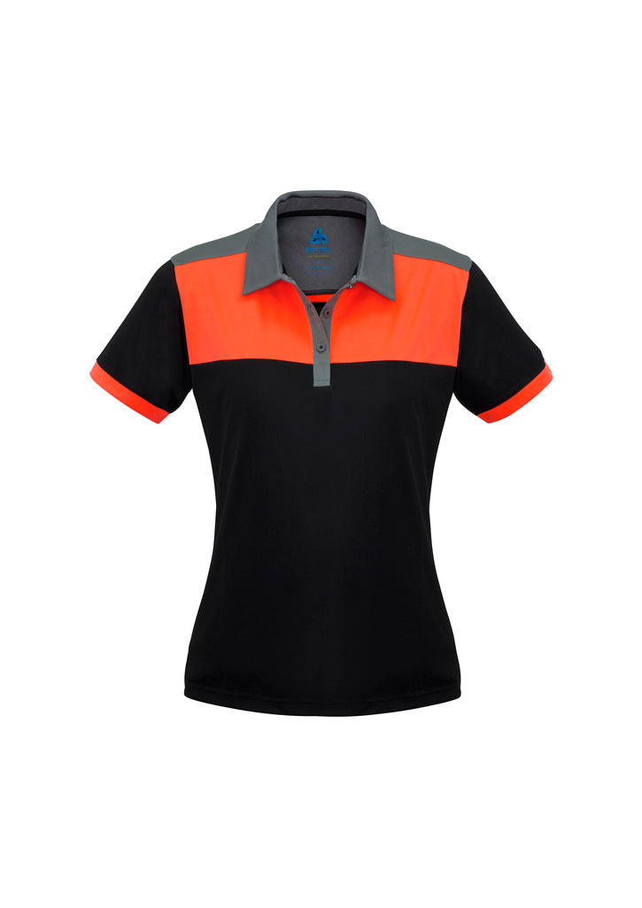 P500LS - Biz Collection - Womens Charger Short Sleeve Polo | Black/Fluoro Orange/Grey