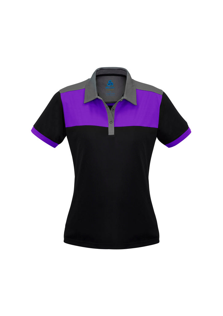 P500LS - Biz Collection - Womens Charger Short Sleeve Polo | Black/Purple/Grey