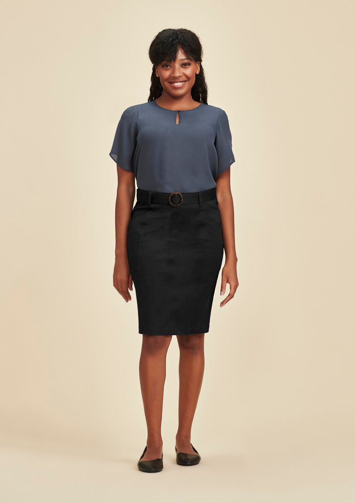 RGS264L - Biz Corporates - Womens Mid Waist Stretch Chino Skirt | Black