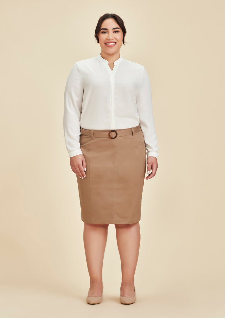 RGS264L - Biz Corporates - Womens Mid Waist Stretch Chino Skirt | Desert