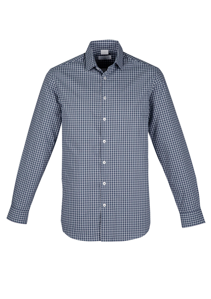 RS070ML - Biz Corporates - Noah Mens Long Sleeve Shirt | Storm Blue/White Check