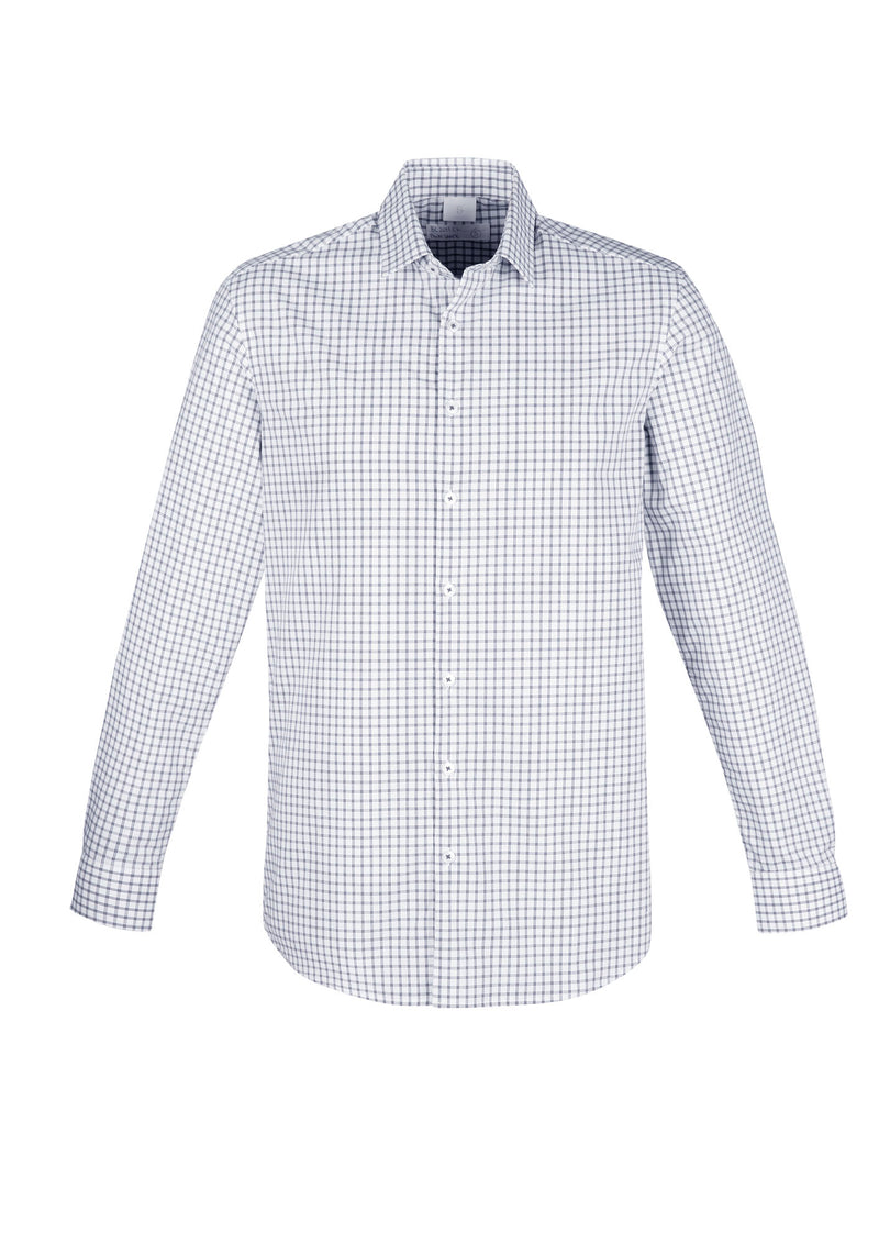 RS070ML - Biz Corporates - Noah Mens Long Sleeve Shirt | White/Storm Blue Check