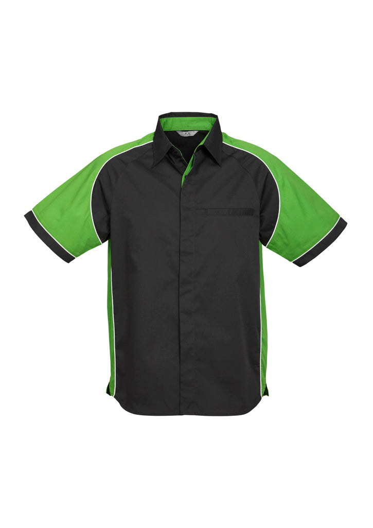 S10112 - Biz Collection - Mens Nitro Short Sleeve Shirt | Black/Green/White