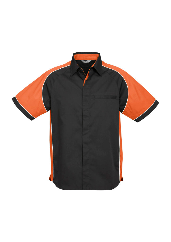 S10112 - Biz Collection - Mens Nitro Short Sleeve Shirt | Black/Orange/White