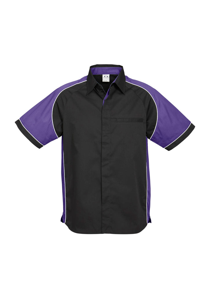 S10112 - Biz Collection - Mens Nitro Short Sleeve Shirt | Black/Purple/White