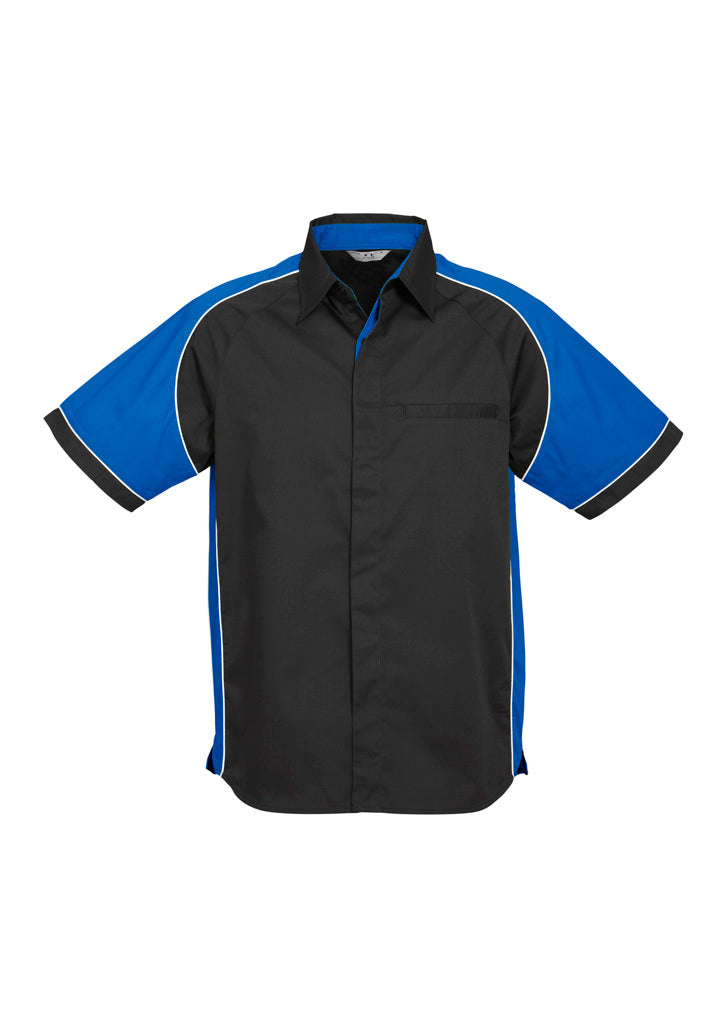 S10112 - Biz Collection - Mens Nitro Short Sleeve Shirt | Black/Royal/White