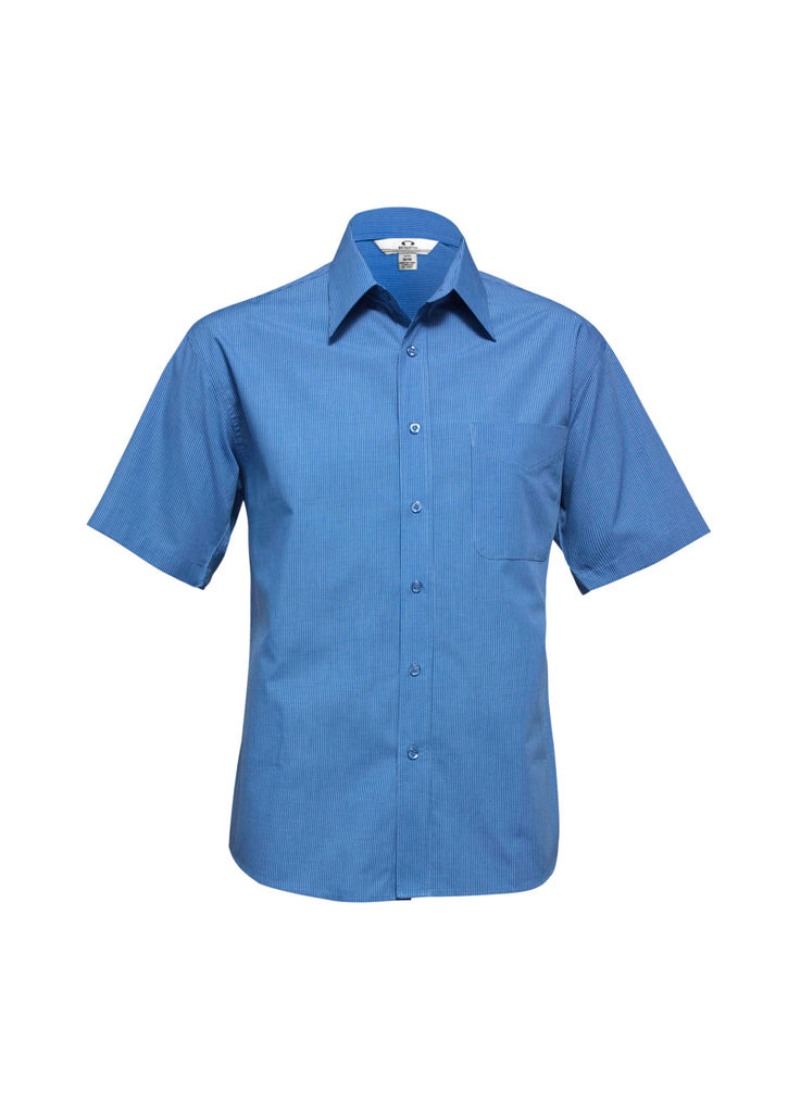 SH817 - Biz Collection - Mens Micro Check Short Sleeve Shirt | Mid Blue
