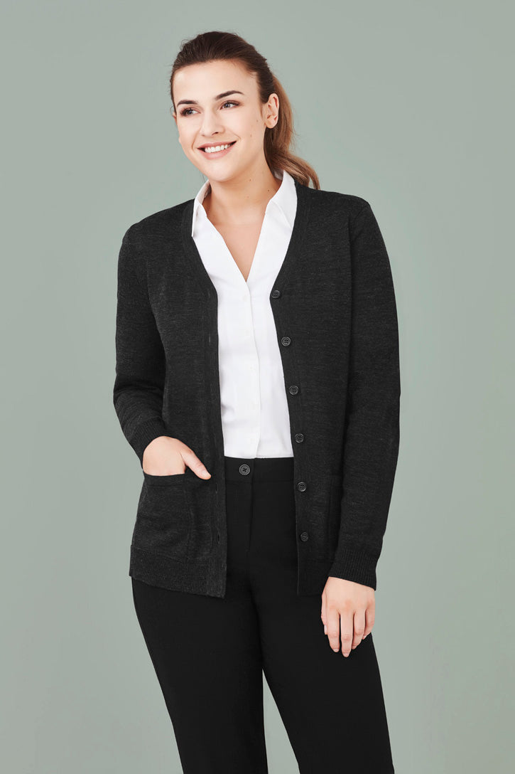 CK045LC - Biz Care - Womens Button Front Knit Cardigan | Charcoal