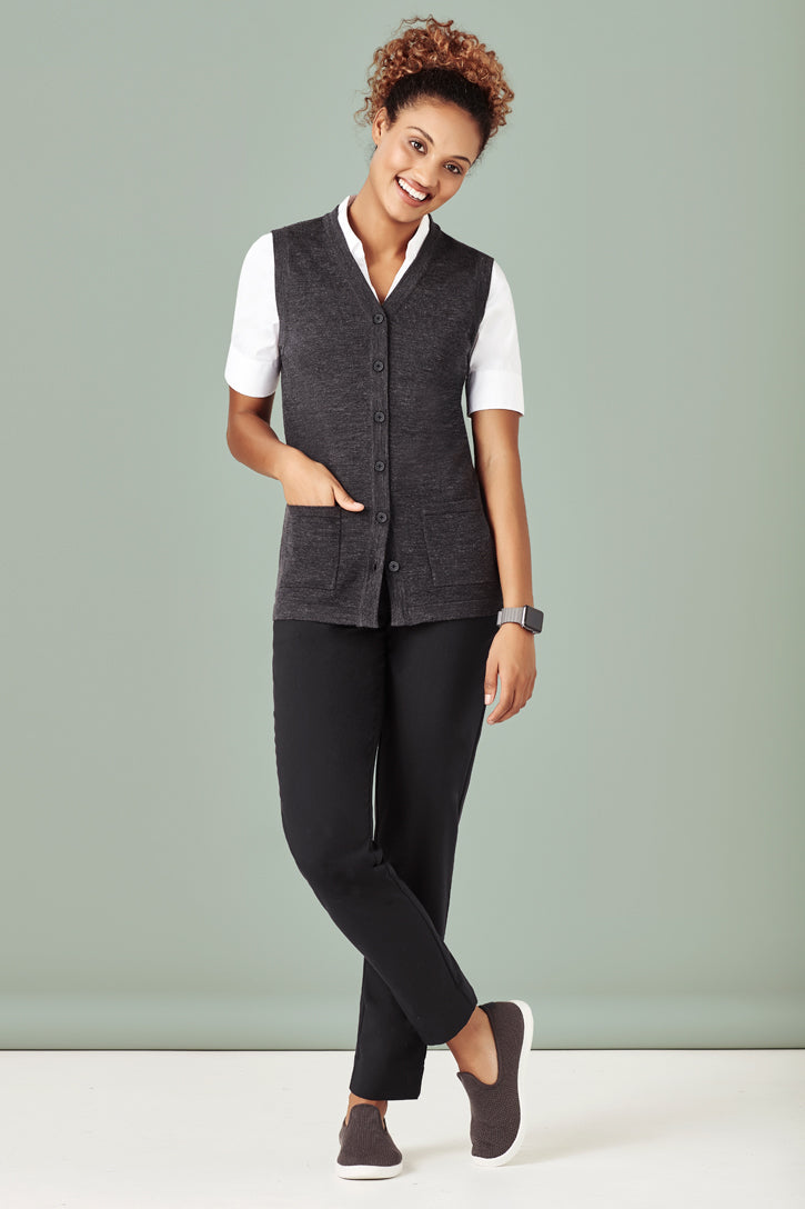 CK961LV - Biz Care - Womens Button Front Knit Vest | Charcoal