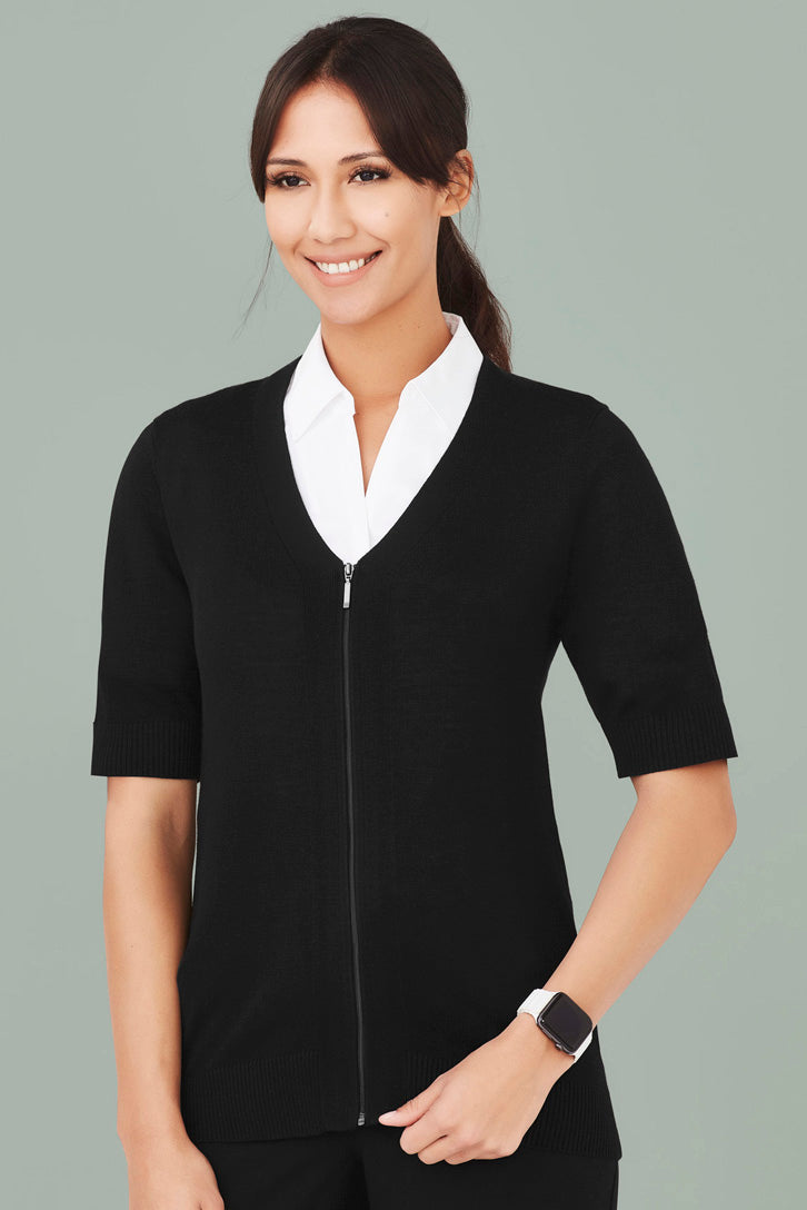 CK962LC Biz Care Womens Zip Front Short Sleeve Knit Cardigan