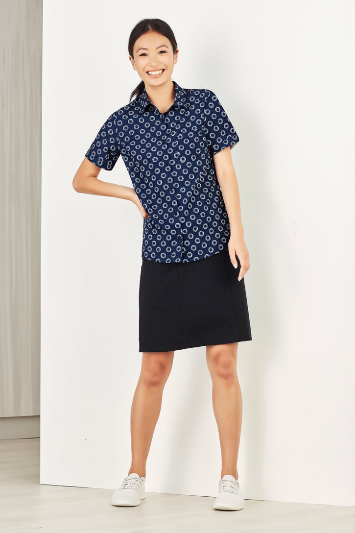 CS948LS - Biz Care - Womens Florence Daisy Print Short Sleeve Shirt Navy