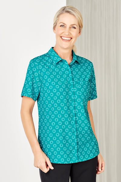 CS948LS - Biz Care - Womens Florence Daisy Print Short Sleeve Shirt Teal