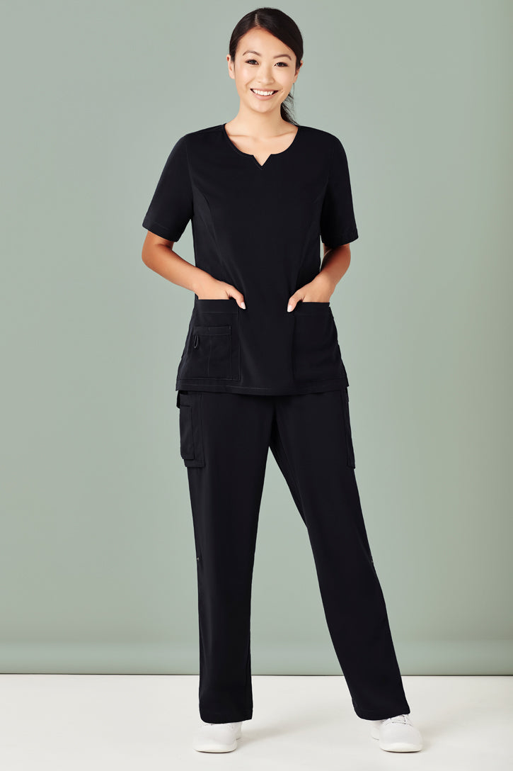 CST942LS - Biz Care - Avery Womens Tailored Fit Round Neck Scrub Top | Black