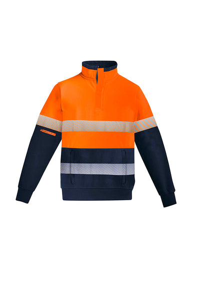 ZT150 - Syzmik - Mens Orange Flame Hi Vis 1/4 Zip Brushed Fleece Pullover - Hoop Taped | Orange/Navy