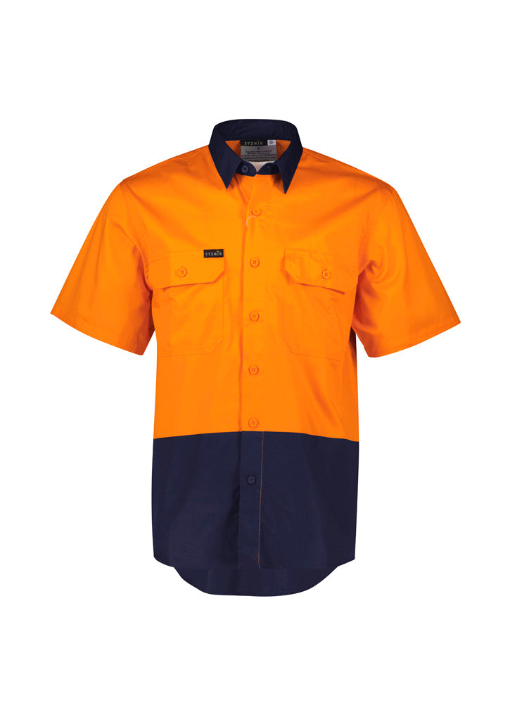 ZW115 - Syzmik - Mens Hi Vis Short Sleeve Shirt | Orange/Navy
