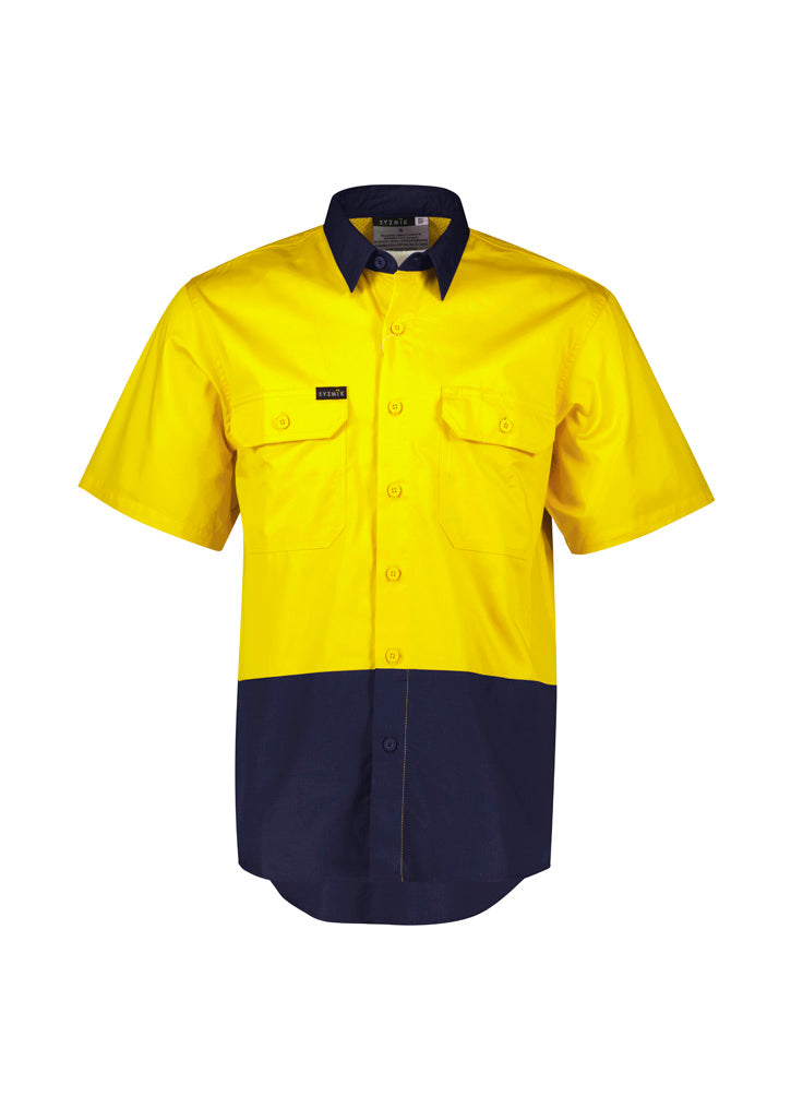 ZW115 - Syzmik - Mens Hi Vis Short Sleeve Shirt | Yellow/Navy