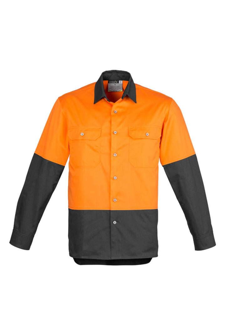 ZW122 - Syzmik - Mens Hi Vis Spliced Industrial Shirt | Orange/Charcoal
