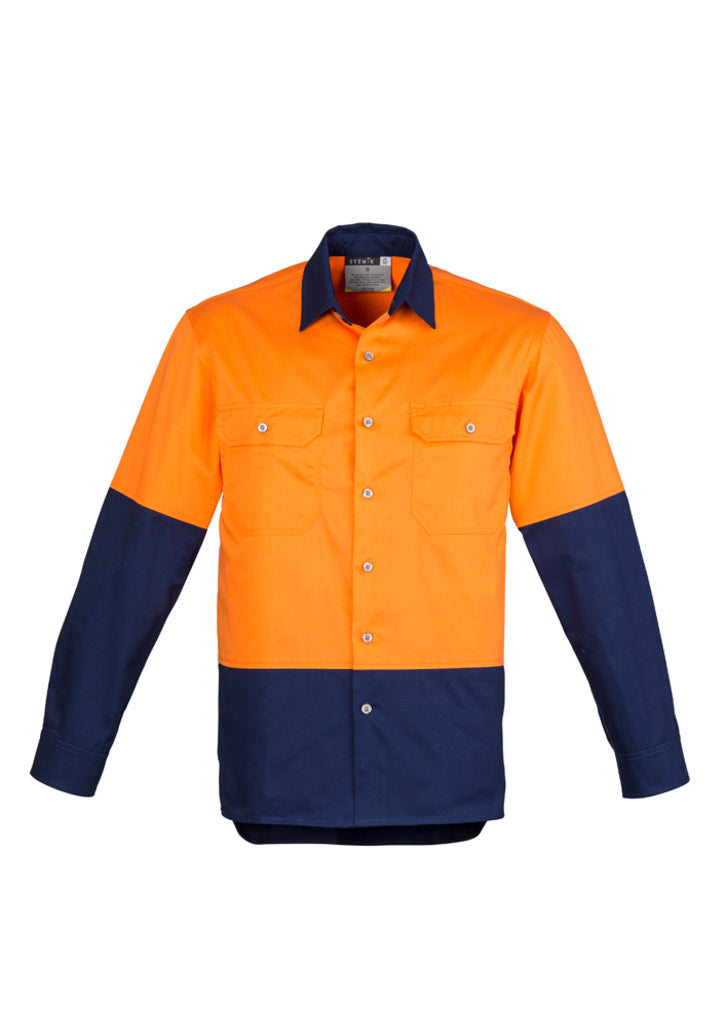 ZW122 - Syzmik - Mens Hi Vis Spliced Industrial Shirt | Orange/Navy