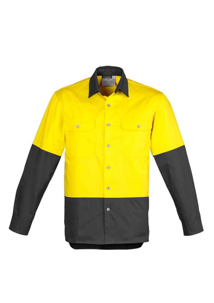 ZW122 - Syzmik - Mens Hi Vis Spliced Industrial Shirt | Yellow/Charcoal