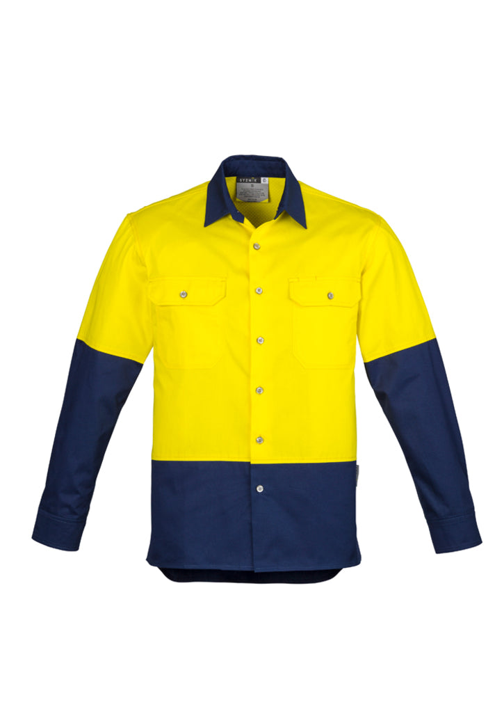 ZW122 - Syzmik - Mens Hi Vis Spliced Industrial Shirt | Yellow/Navy