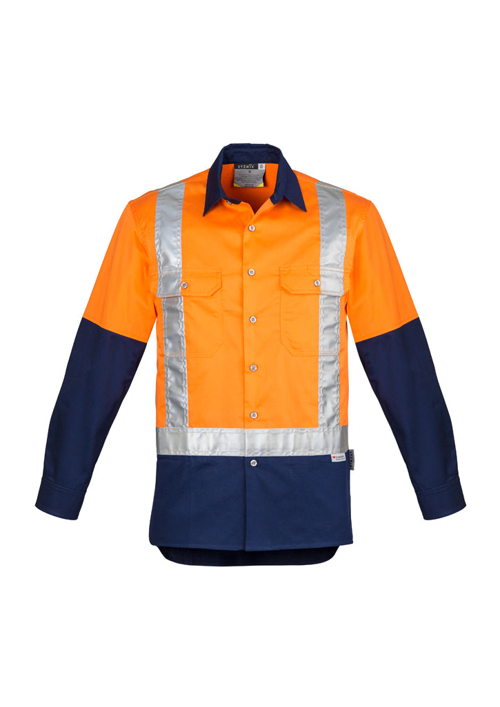 ZW124 - Syzmik - Mens Hi Vis Spliced Industrial Shirt - Shoulder Taped | Orange/Navy
