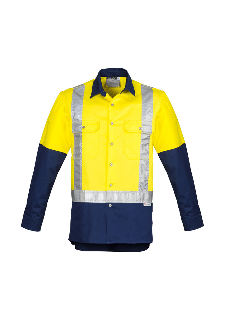 ZW124 - Syzmik - Mens Hi Vis Spliced Industrial Shirt - Shoulder Taped | Yellow/Navy