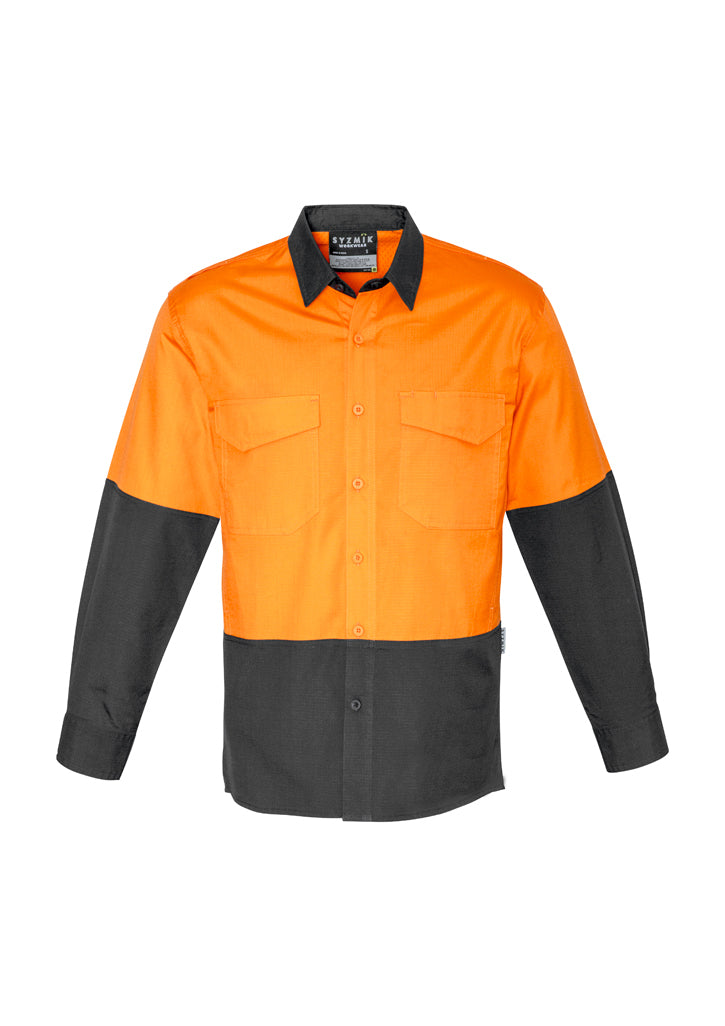 ZW128 - Syzmik - Mens Rugged Cooling Hi Vis Spliced Shirt | Orange/Charcoal