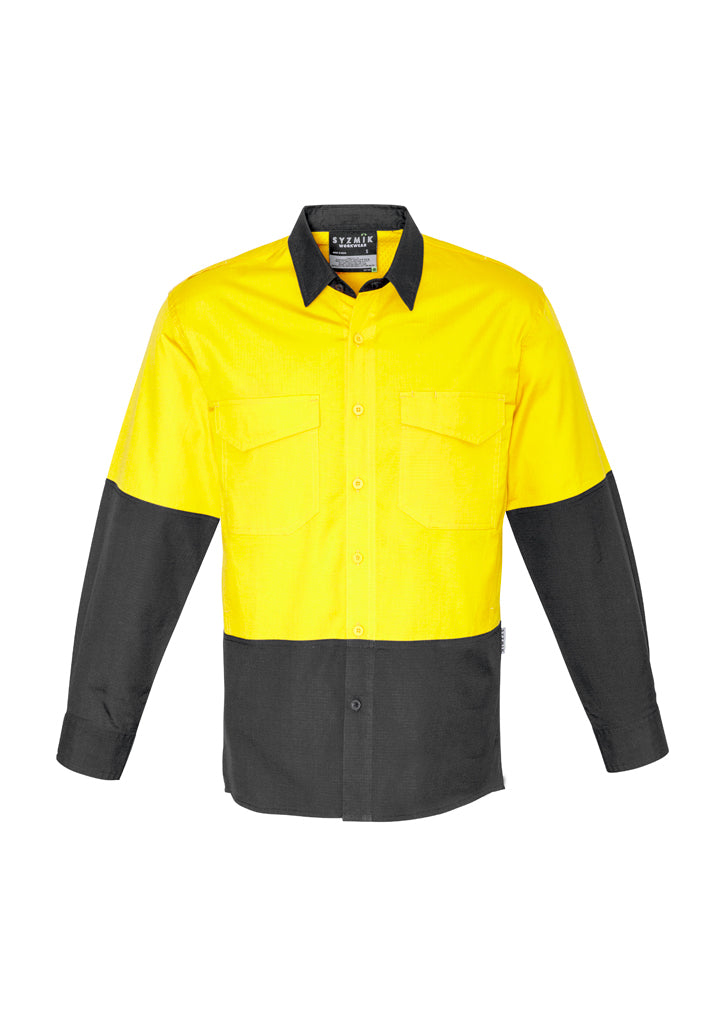 ZW128 - Syzmik - Mens Rugged Cooling Hi Vis Spliced Shirt | Yellow/Charcoal