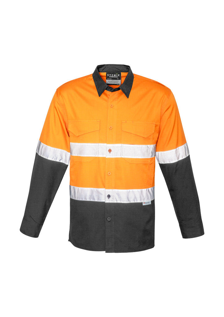 ZW129 - Syzmik - Mens Rugged Cooling Taped Hi Vis Spliced Shirt | Orange/Charcoal