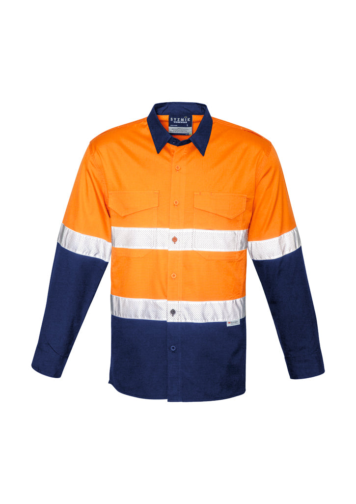 ZW129 - Syzmik - Mens Rugged Cooling Taped Hi Vis Spliced Shirt | Orange/Navy