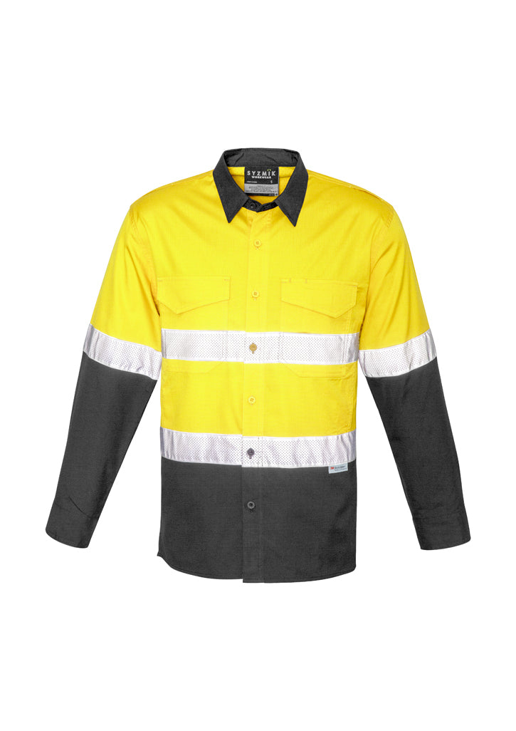 ZW129 - Syzmik - Mens Rugged Cooling Taped Hi Vis Spliced Shirt | Yellow/Charcoal