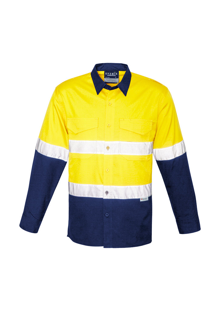 ZW129 - Syzmik - Mens Rugged Cooling Taped Hi Vis Spliced Shirt | Yellow/Navy
