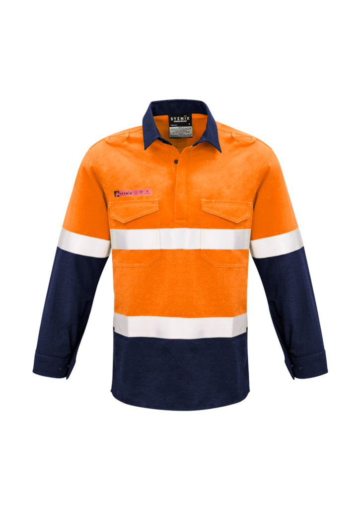 ZW133 - Syzmik - Mens FR Closed Front Hooped Taped Spliced Shirt | Orange/Navy