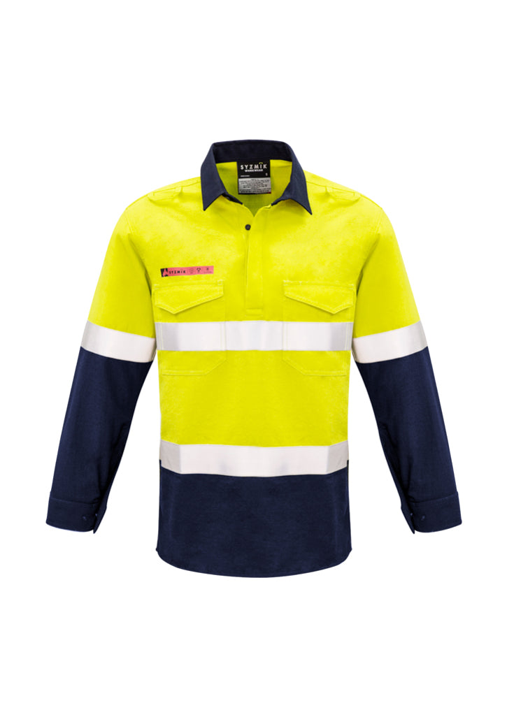 ZW133 - Syzmik - Mens FR Closed Front Hooped Taped Spliced Shirt | Yellow/Navy
