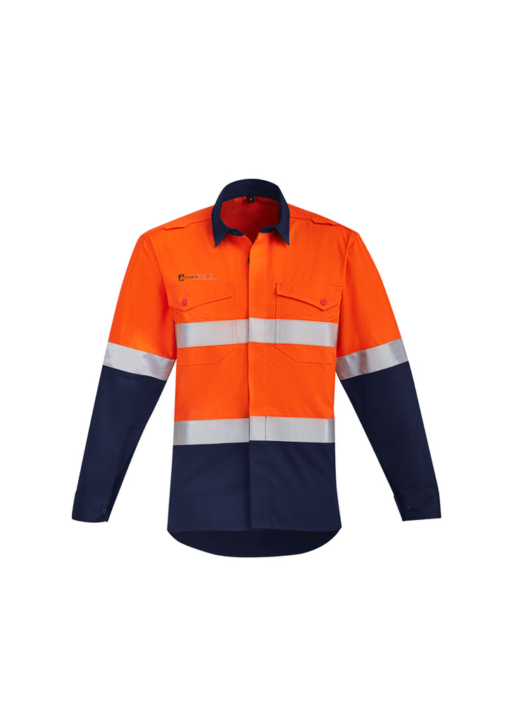 ZW140 - Syzmik - Mens Orange Flame Hi Vis Open Front Spliced Shirt - Hoop Taped | Orange/Navy