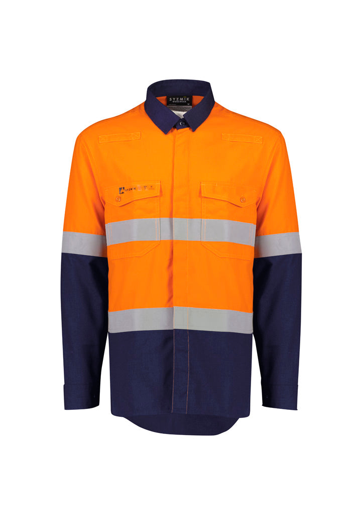 ZW180 - Syzmik - Mens Orange Flame Lightweight Ripstop Spliced Shirt | Orange/Navy