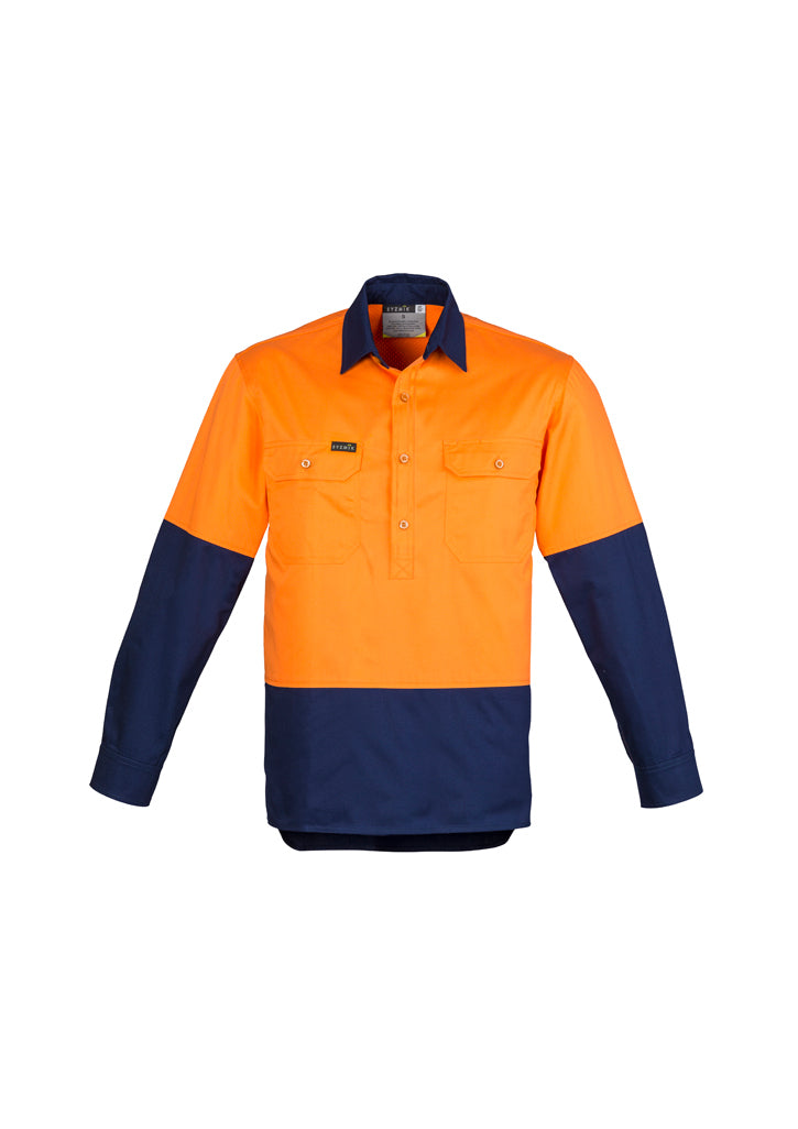 ZW560 - Syzmik - Mens Hi Vis Closed Front L/S Shirt | Orange/Navy