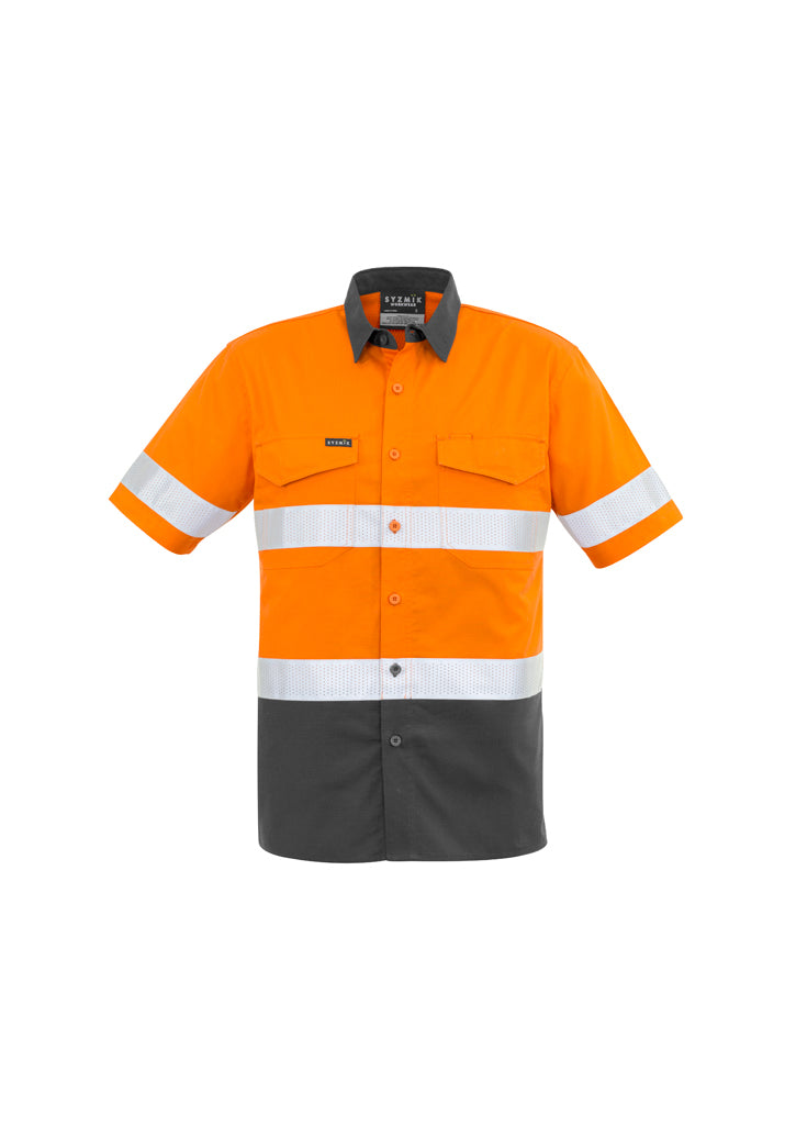 ZW835 - Syzmik - Mens Rugged Cooling Taped Hi Vis Spliced S/S Shirt | Orange/Charcoal