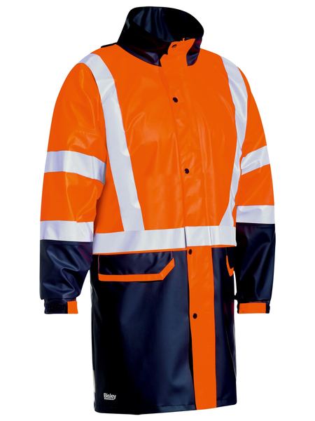 BJ6935HT - Bisley - Taped Hi-Viz Stretch PU Rain Coat Orange/Navy 