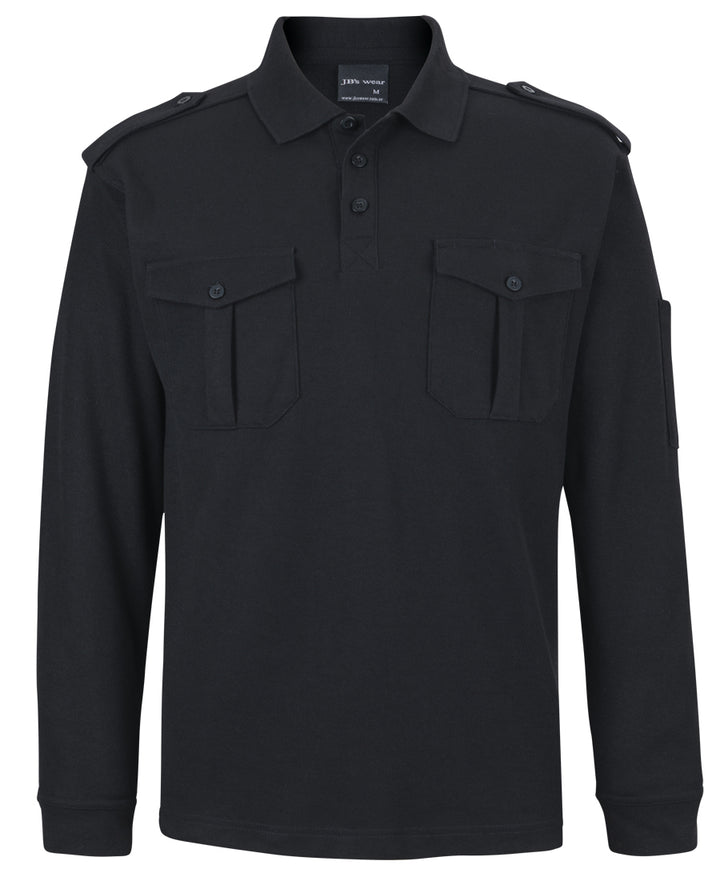 210EL - JB's Wear - L/S 250 Epaulette Polo Black