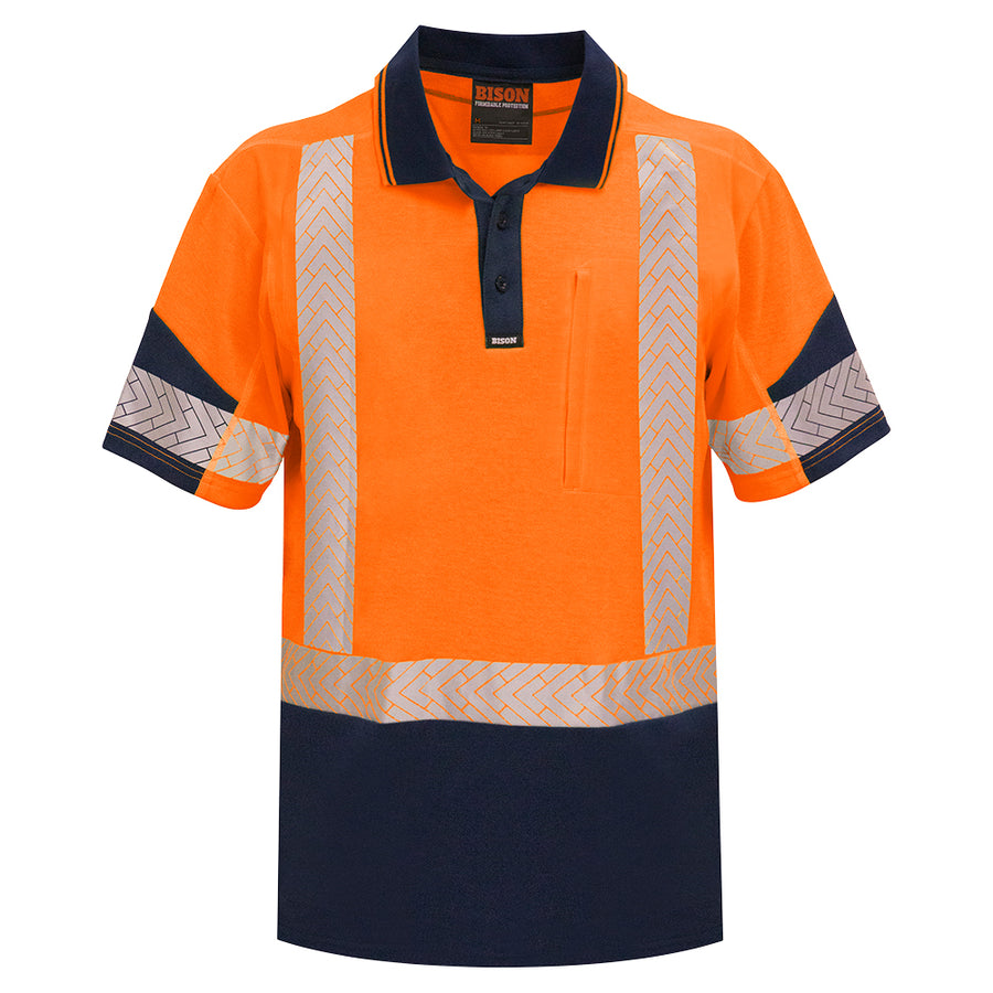 232011 - Bison - Day/Night Quick-Dry Lightweight Cotton Backed Polo Orange/Navy 