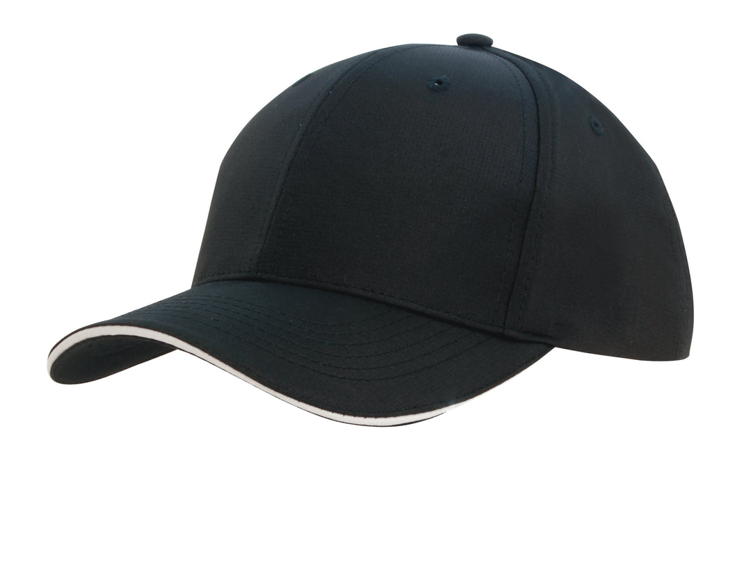 4149 - Headwear - Sports Ripstop Cap with Sandwich Trim Black/White