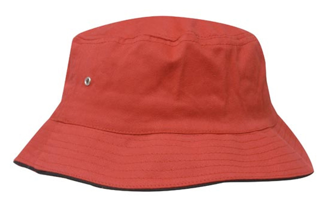 4223 - Headwear - Brushed Sports Twill Bucket Hat with sandwich trim options - Red/Black