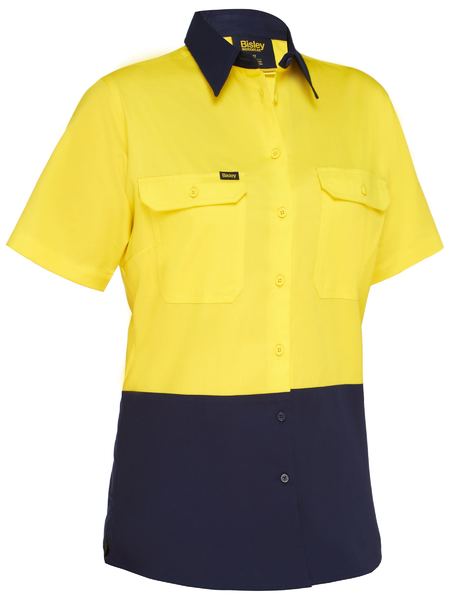 BL1895 - Bisley - Women's Cool Lightweight Hi-Vis Drill Shirt Yellow/Navy