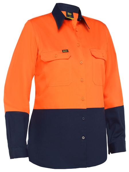 BL6895 - Bisley - Women's Cool Lightweight Hi-Vis Drill Shirt Orange/Navy