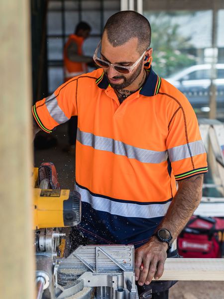 BK1219T - Bisley - Taped Two Tone Hi-Vis Polyester Mesh Polo Orange/Navy