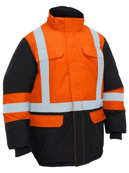 BJ6454HT - Bisley - H Taped Hi Vis Hooded Freezer Jacket Orange/Navy