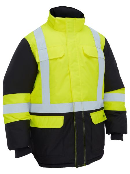 BJ6454HT - Bisley - H Taped Hi Vis Hooded Freezer Jacket Yellow/Navy